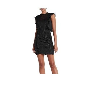 Express‎ Black Mini Dress Metallic Polka Dot Ruffle Sleeves Ruched Party